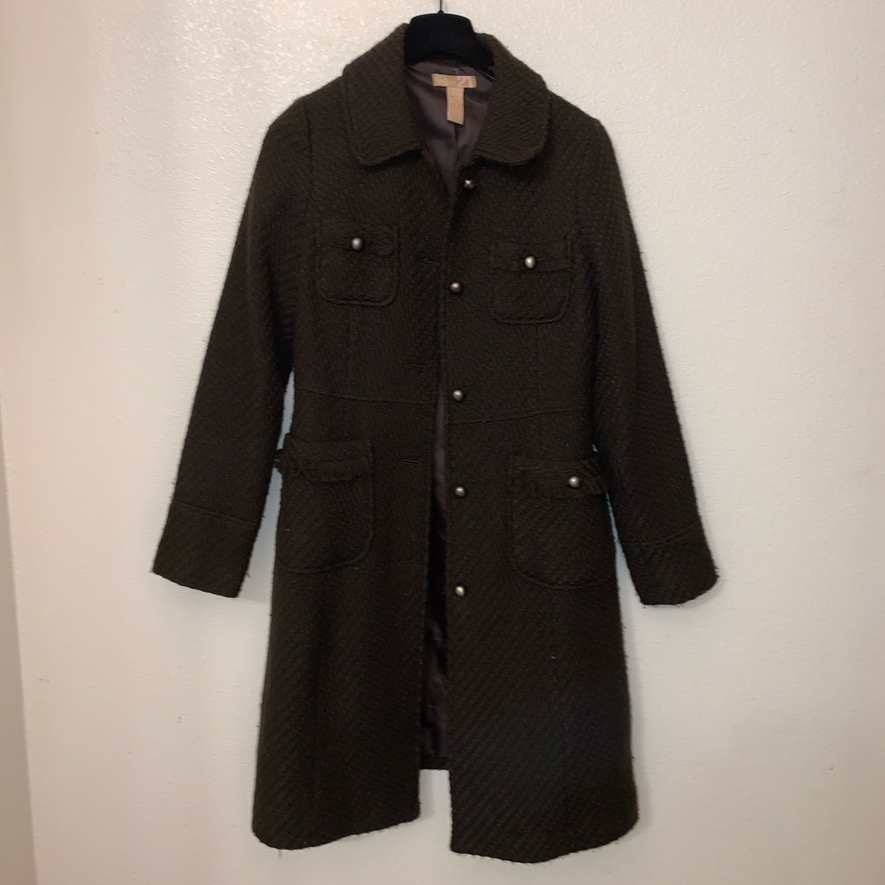 Brown tweed wool like trench peacoat coat jacket